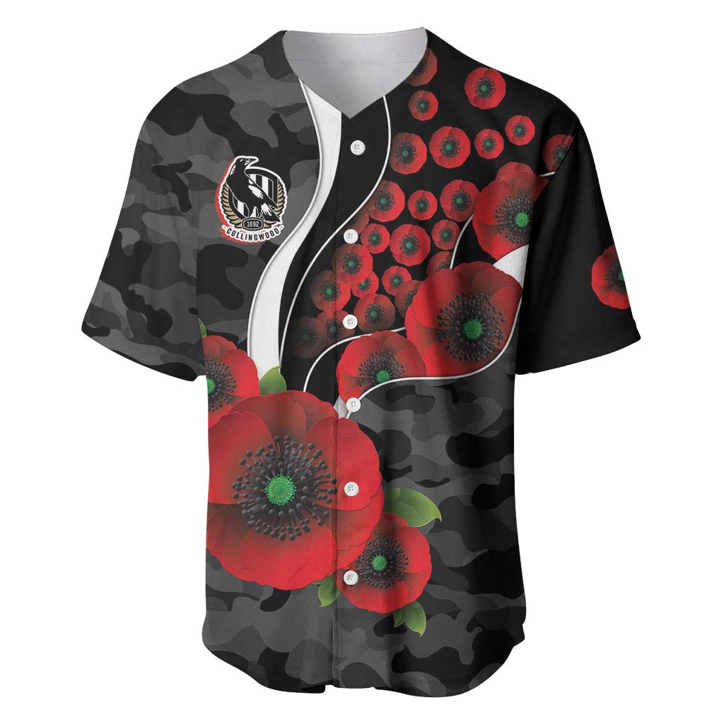 Collingwood Magpies ANZAC Personalised Baseball Jersey Lest We Forget Poppy Camo