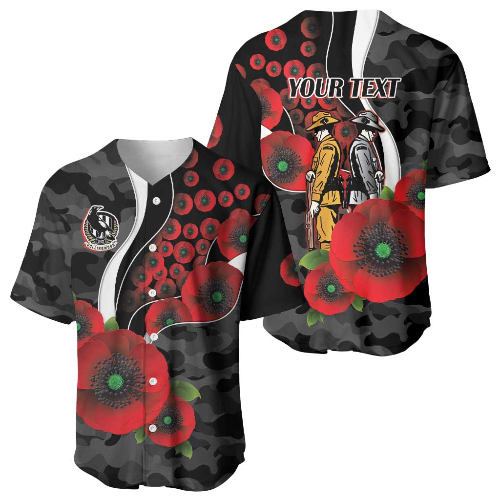 Collingwood Magpies ANZAC Personalised Baseball Jersey Lest We Forget Poppy Camo
