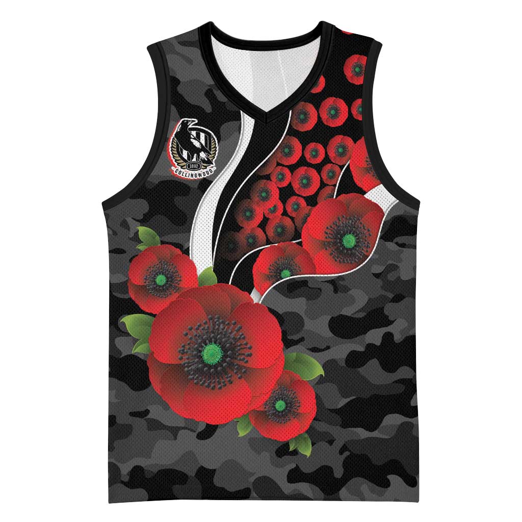 Collingwood Magpies ANZAC Personalised Basketball Jersey Lest We Forget Poppy Camo