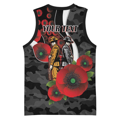 Collingwood Magpies ANZAC Personalised Basketball Jersey Lest We Forget Poppy Camo