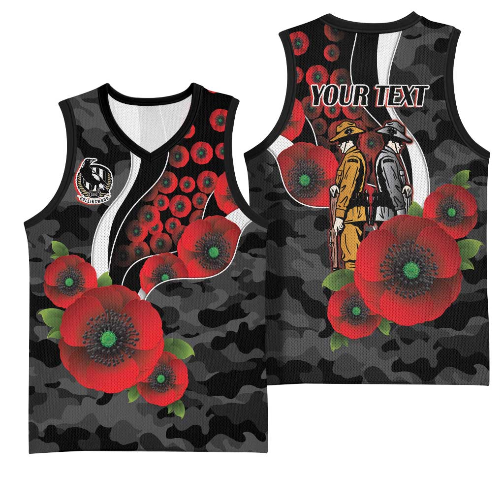 Collingwood Magpies ANZAC Personalised Basketball Jersey Lest We Forget Poppy Camo