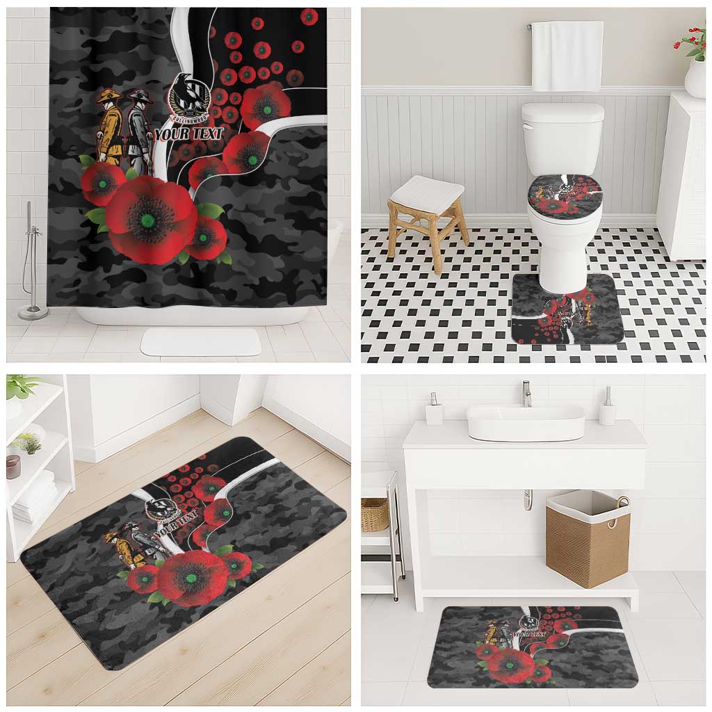 Collingwood Magpies ANZAC Personalised Bathroom Set Lest We Forget Poppy Camo
