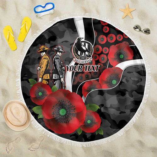 Collingwood Magpies ANZAC Personalised Beach Blanket Lest We Forget Poppy Camo
