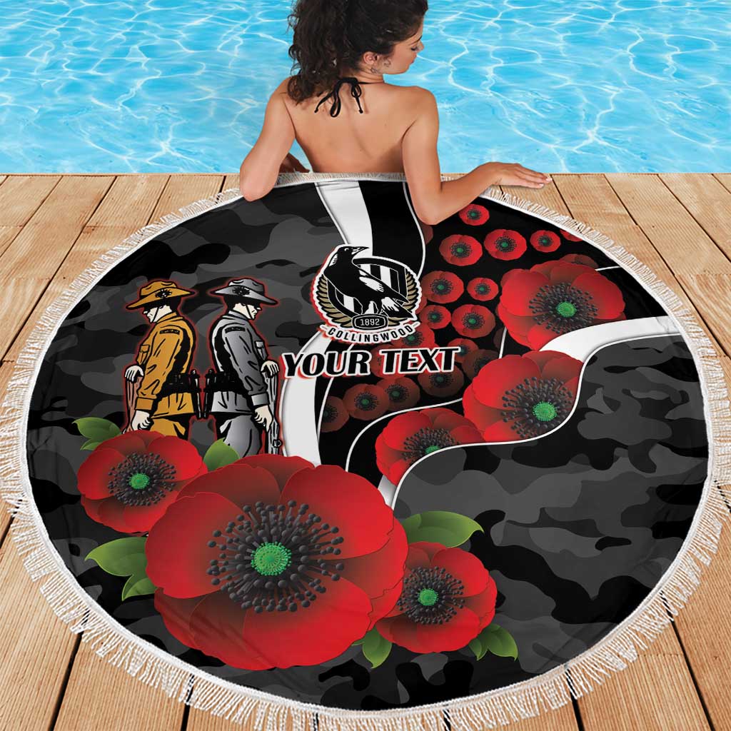 Collingwood Magpies ANZAC Personalised Beach Blanket Lest We Forget Poppy Camo