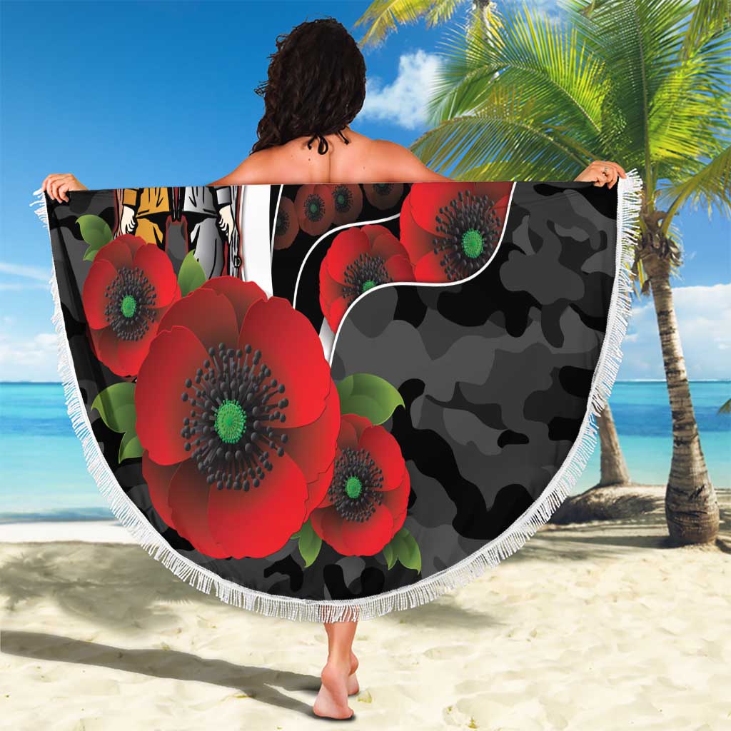 Collingwood Magpies ANZAC Personalised Beach Blanket Lest We Forget Poppy Camo