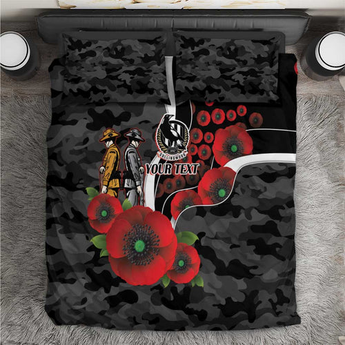 Collingwood Magpies ANZAC Personalised Bedding Set Lest We Forget Poppy Camo