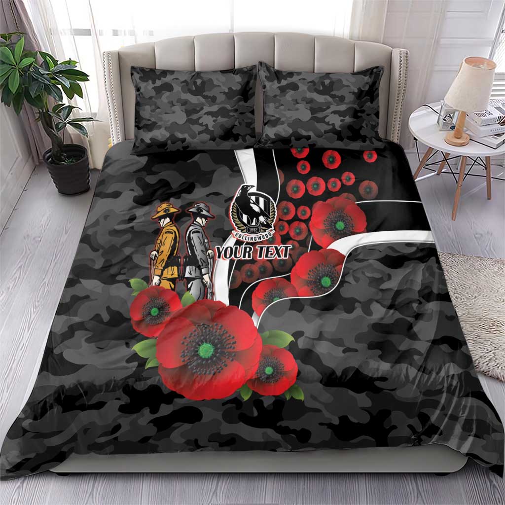 Collingwood Magpies ANZAC Personalised Bedding Set Lest We Forget Poppy Camo