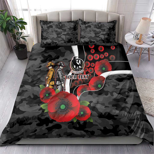 Collingwood Magpies ANZAC Personalised Bedding Set Lest We Forget Poppy Camo
