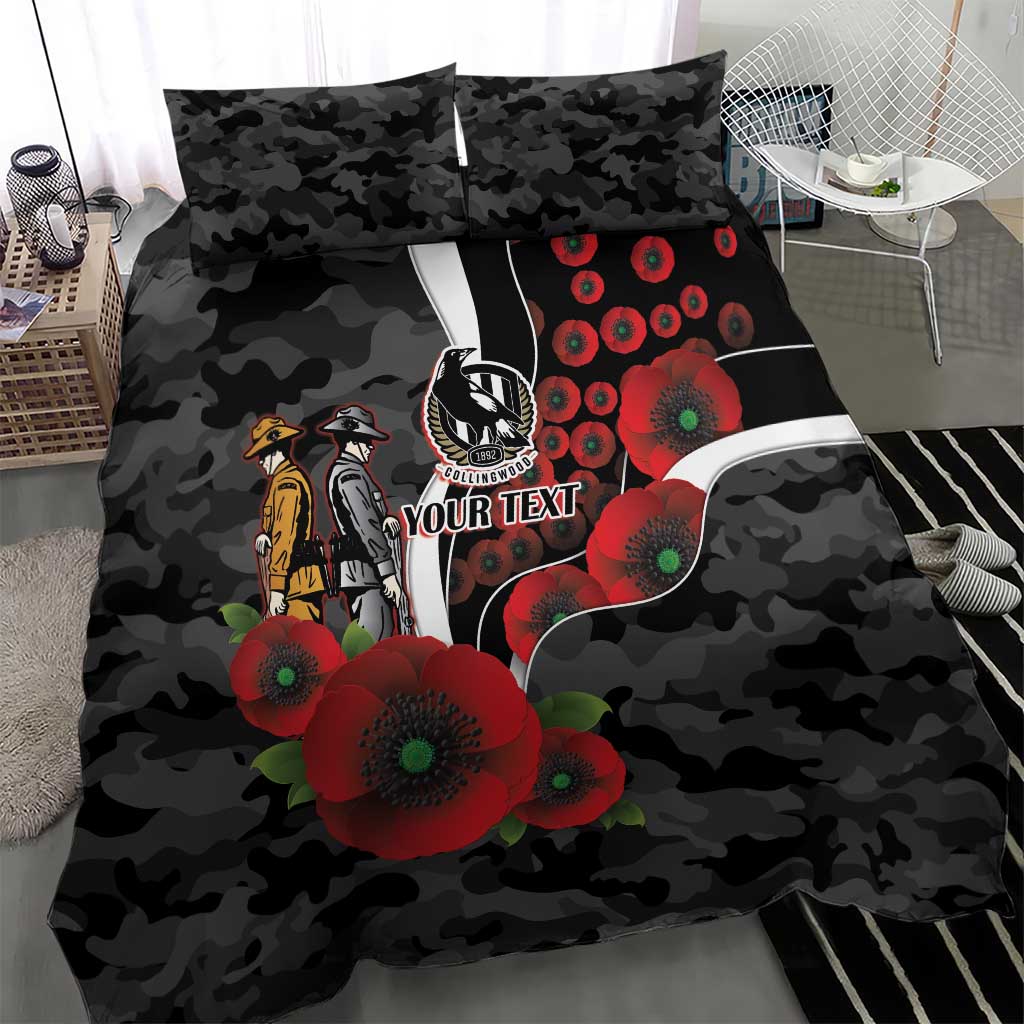 Collingwood Magpies ANZAC Personalised Bedding Set Lest We Forget Poppy Camo