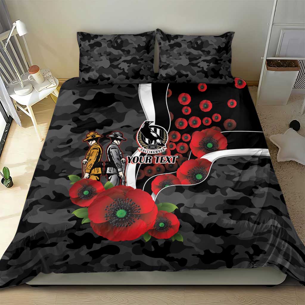 Collingwood Magpies ANZAC Personalised Bedding Set Lest We Forget Poppy Camo