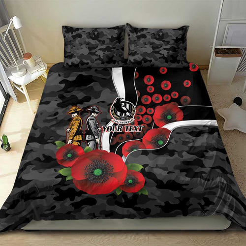 Collingwood Magpies ANZAC Personalised Bedding Set Lest We Forget Poppy Camo