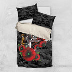 Collingwood Magpies ANZAC Personalised Bedding Set Lest We Forget Poppy Camo