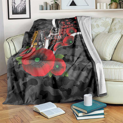 Collingwood Magpies ANZAC Personalised Blanket Lest We Forget Poppy Camo