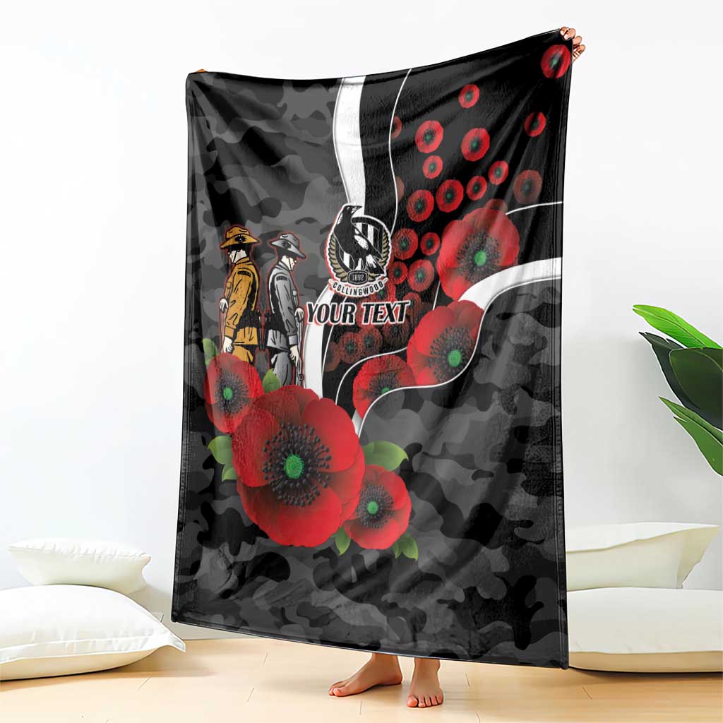 Collingwood Magpies ANZAC Personalised Blanket Lest We Forget Poppy Camo