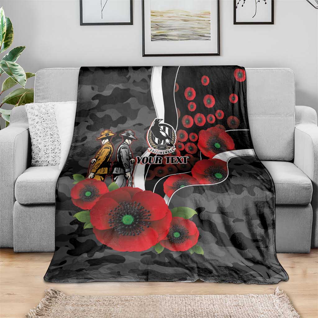 Collingwood Magpies ANZAC Personalised Blanket Lest We Forget Poppy Camo