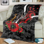 Collingwood Magpies ANZAC Personalised Blanket Lest We Forget Poppy Camo