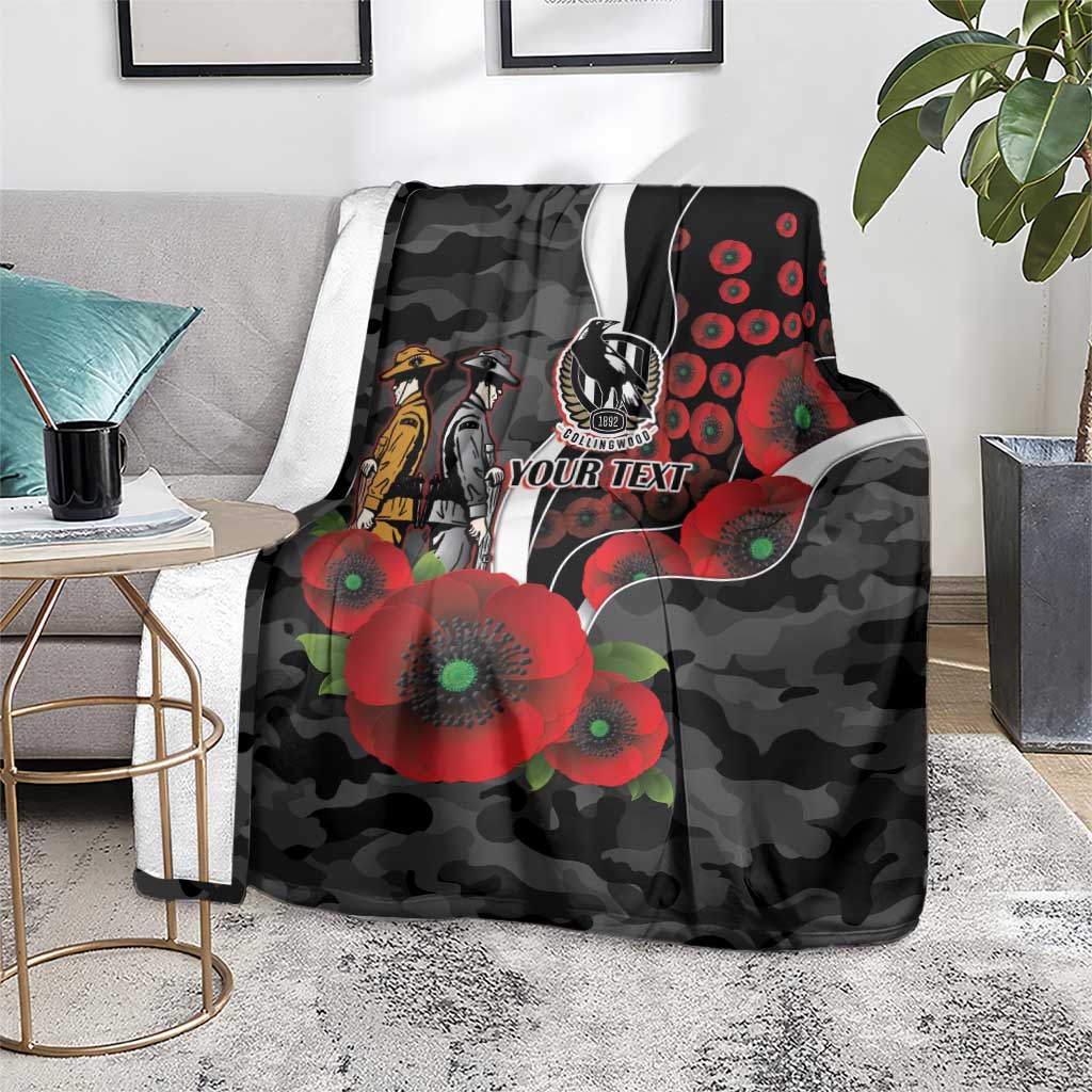 Collingwood Magpies ANZAC Personalised Blanket Lest We Forget Poppy Camo
