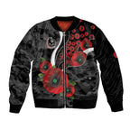 Collingwood Magpies ANZAC Personalised Bomber Jacket Lest We Forget Poppy Camo