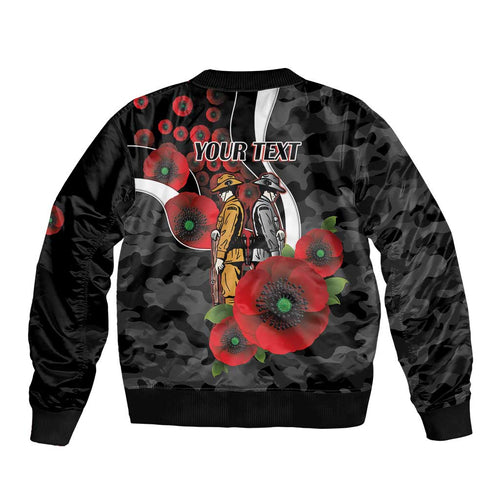 Collingwood Magpies ANZAC Personalised Bomber Jacket Lest We Forget Poppy Camo