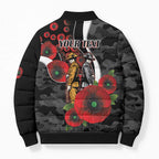 Collingwood Magpies ANZAC Personalised Bomber Puffer Jacket Lest We Forget Poppy Camo