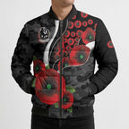 Collingwood Magpies ANZAC Personalised Bomber Puffer Jacket Lest We Forget Poppy Camo
