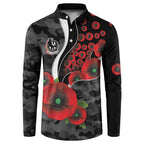 Collingwood Magpies ANZAC Personalised Button Sweatshirt Lest We Forget Poppy Camo