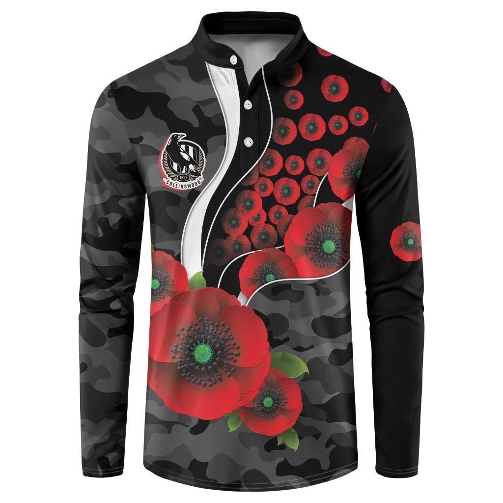 Collingwood Magpies ANZAC Personalised Button Sweatshirt Lest We Forget Poppy Camo