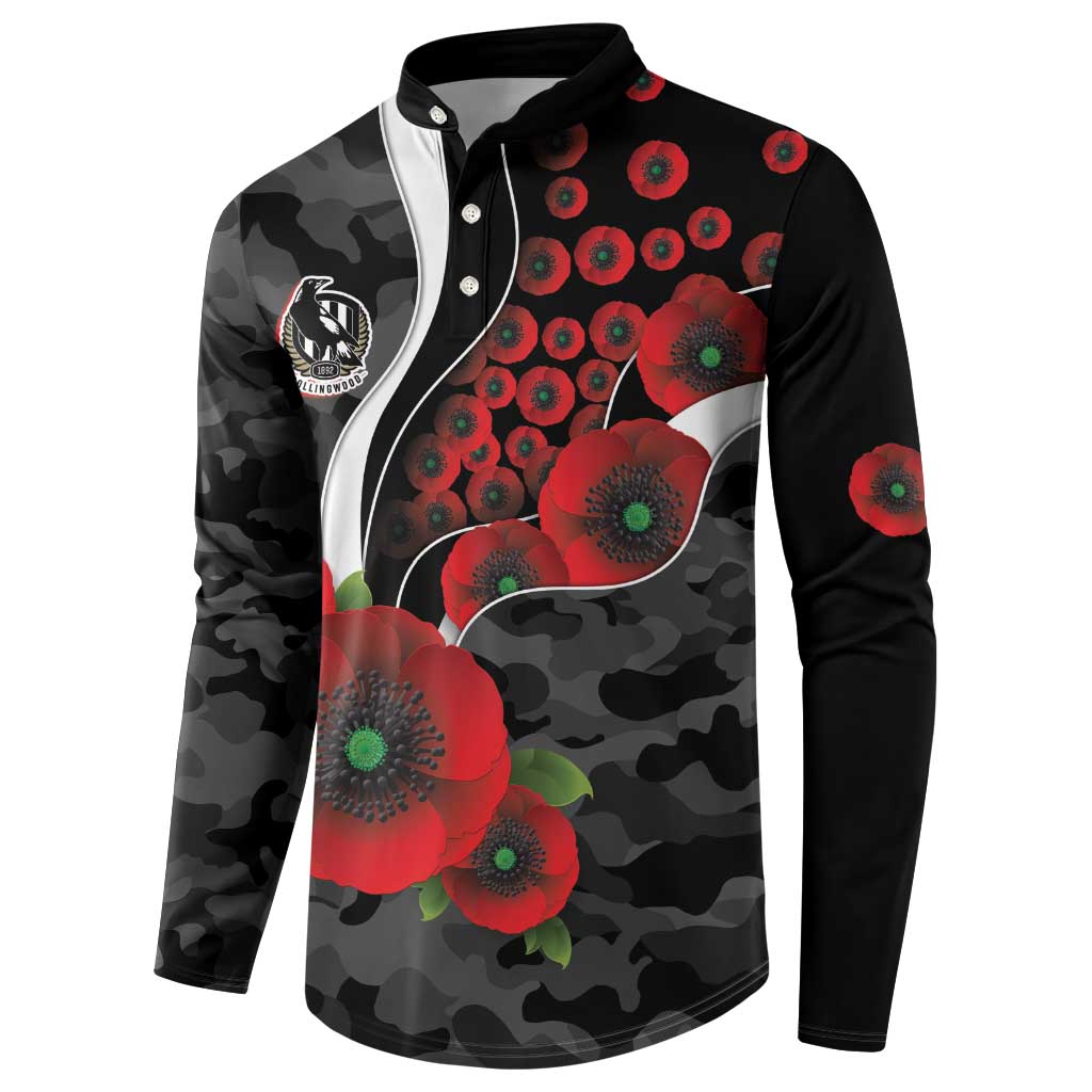 Collingwood Magpies ANZAC Personalised Button Sweatshirt Lest We Forget Poppy Camo
