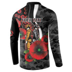 Collingwood Magpies ANZAC Personalised Button Sweatshirt Lest We Forget Poppy Camo