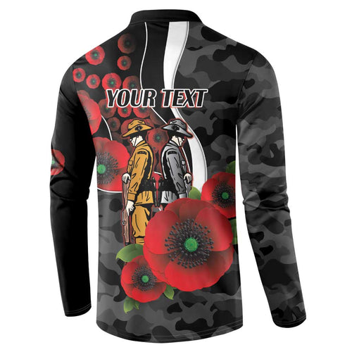 Collingwood Magpies ANZAC Personalised Button Sweatshirt Lest We Forget Poppy Camo