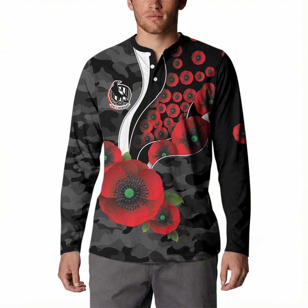 Collingwood Magpies ANZAC Personalised Button Sweatshirt Lest We Forget Poppy Camo