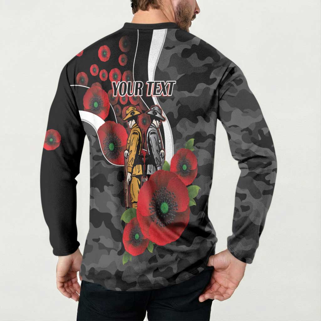 Collingwood Magpies ANZAC Personalised Button Sweatshirt Lest We Forget Poppy Camo