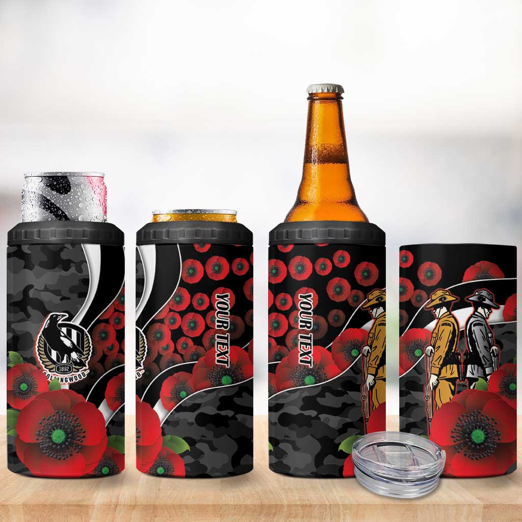 Collingwood Magpies ANZAC Personalised 4 in 1 Can Cooler Tumbler Lest We Forget Poppy Camo
