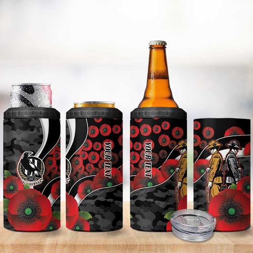 Collingwood Magpies ANZAC Personalised 4 in 1 Can Cooler Tumbler Lest We Forget Poppy Camo