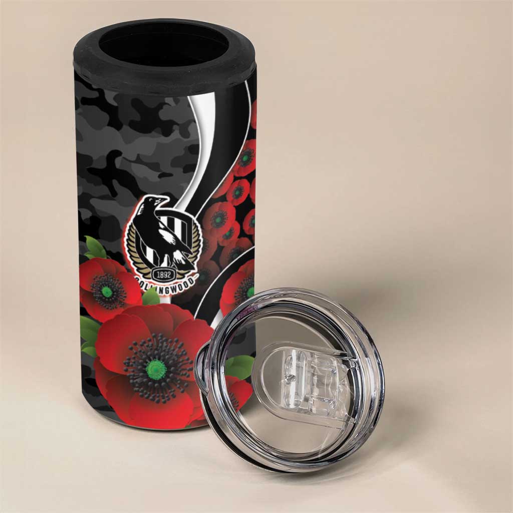 Collingwood Magpies ANZAC Personalised 4 in 1 Can Cooler Tumbler Lest We Forget Poppy Camo