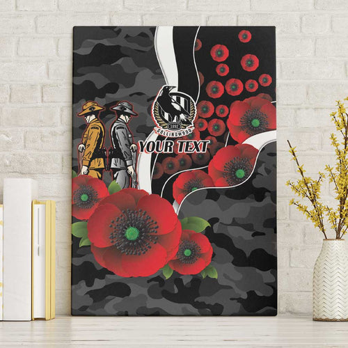 Collingwood Magpies ANZAC Personalised Canvas Wall Art Lest We Forget Poppy Camo