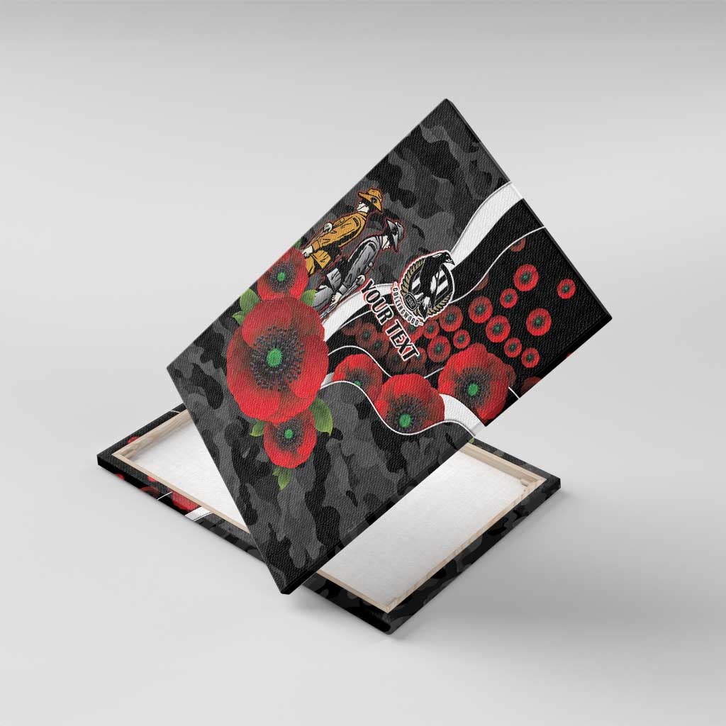Collingwood Magpies ANZAC Personalised Canvas Wall Art Lest We Forget Poppy Camo