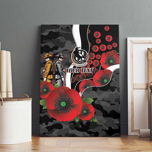 Collingwood Magpies ANZAC Personalised Canvas Wall Art Lest We Forget Poppy Camo