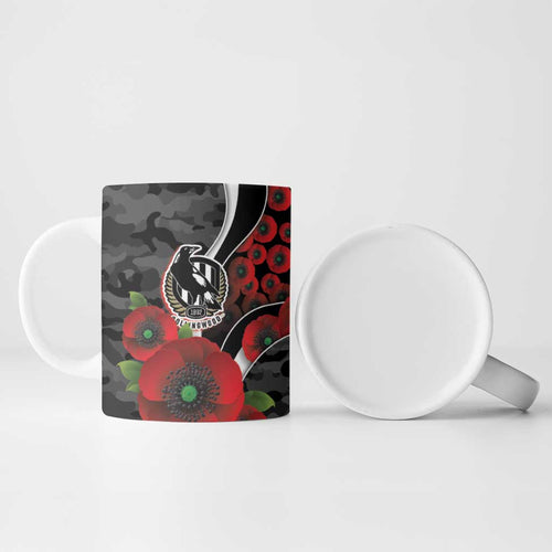 Collingwood Magpies ANZAC Personalised Ceramic Mug Lest We Forget Poppy Camo