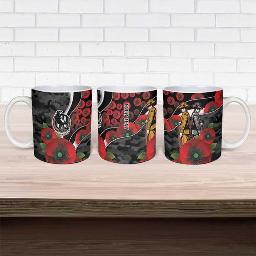 Collingwood Magpies ANZAC Personalised Ceramic Mug Lest We Forget Poppy Camo
