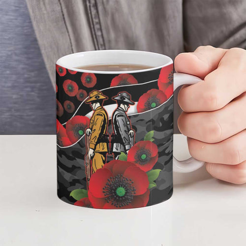 Collingwood Magpies ANZAC Personalised Ceramic Mug Lest We Forget Poppy Camo