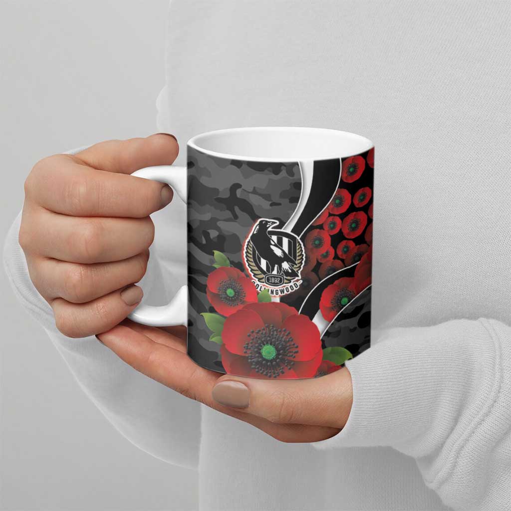 Collingwood Magpies ANZAC Personalised Ceramic Mug Lest We Forget Poppy Camo