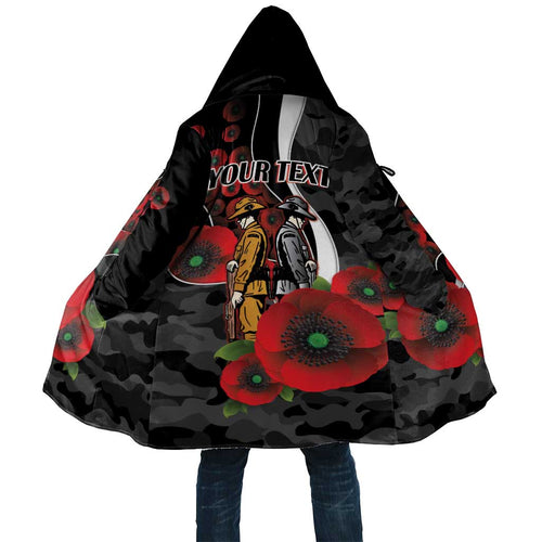 Collingwood Magpies ANZAC Personalised Cloak Lest We Forget Poppy Camo