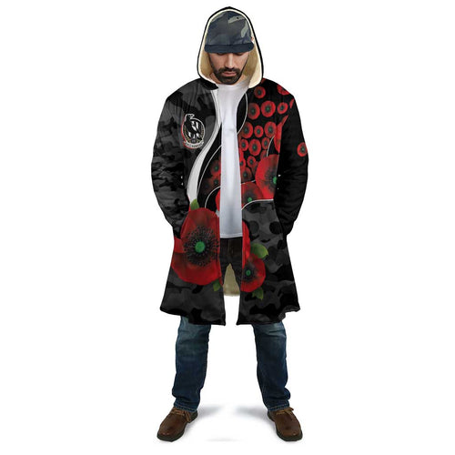 Collingwood Magpies ANZAC Personalised Cloak Lest We Forget Poppy Camo
