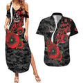 Collingwood Magpies ANZAC Personalised Couples Matching Summer Maxi Dress and Hawaiian Shirt Lest We Forget Poppy Camo