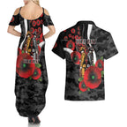 Collingwood Magpies ANZAC Personalised Couples Matching Summer Maxi Dress and Hawaiian Shirt Lest We Forget Poppy Camo