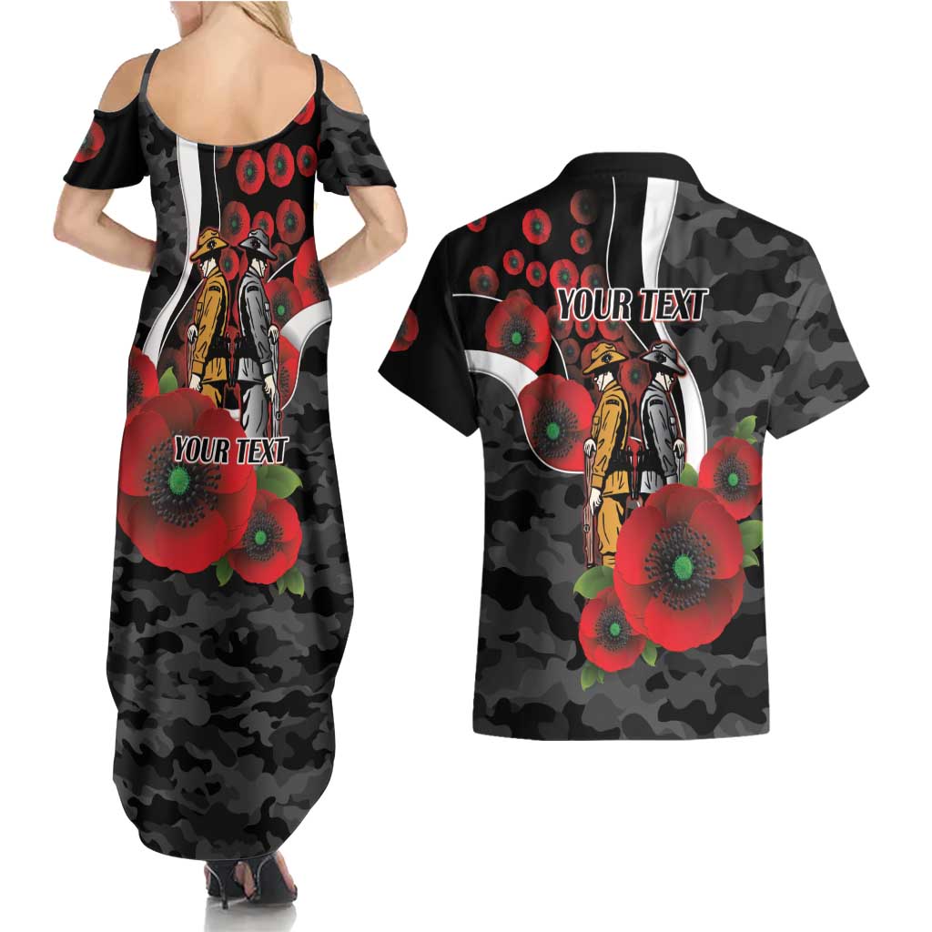 Collingwood Magpies ANZAC Personalised Couples Matching Summer Maxi Dress and Hawaiian Shirt Lest We Forget Poppy Camo