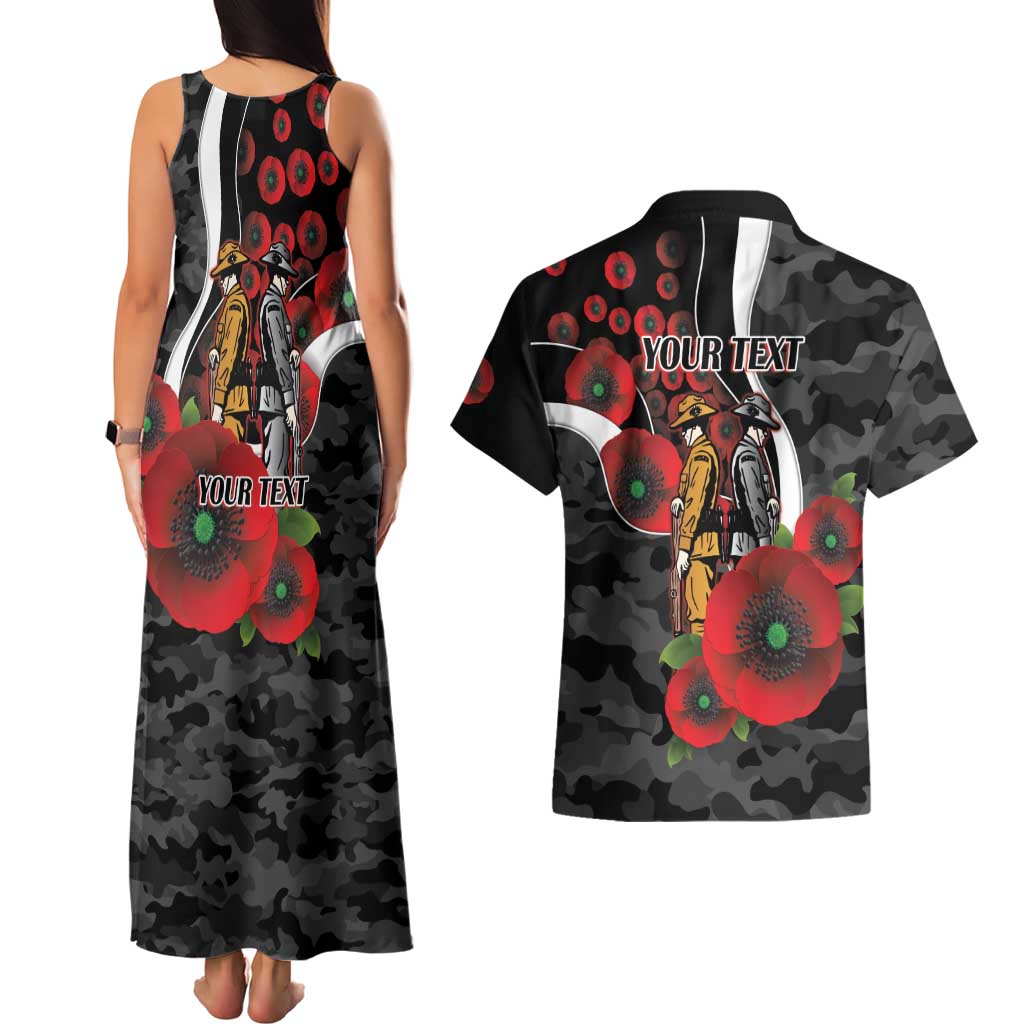 Collingwood Magpies ANZAC Personalised Couples Matching Tank Maxi Dress and Hawaiian Shirt Lest We Forget Poppy Camo