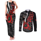 Collingwood Magpies ANZAC Personalised Couples Matching Tank Maxi Dress and Long Sleeve Button Shirt Lest We Forget Poppy Camo