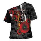 Collingwood Magpies ANZAC Personalised Cross Shoulder Shirt Lest We Forget Poppy Camo